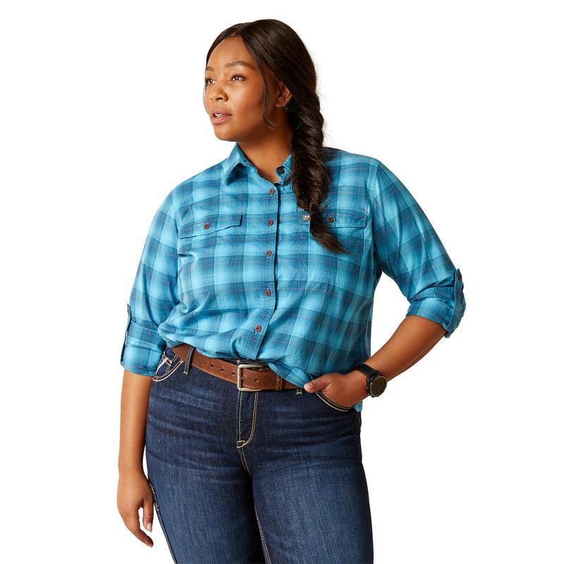 'Ariat' Women's Rebar 'Made Tough' DuraStretch Button Down - Prominent Blue Plaid