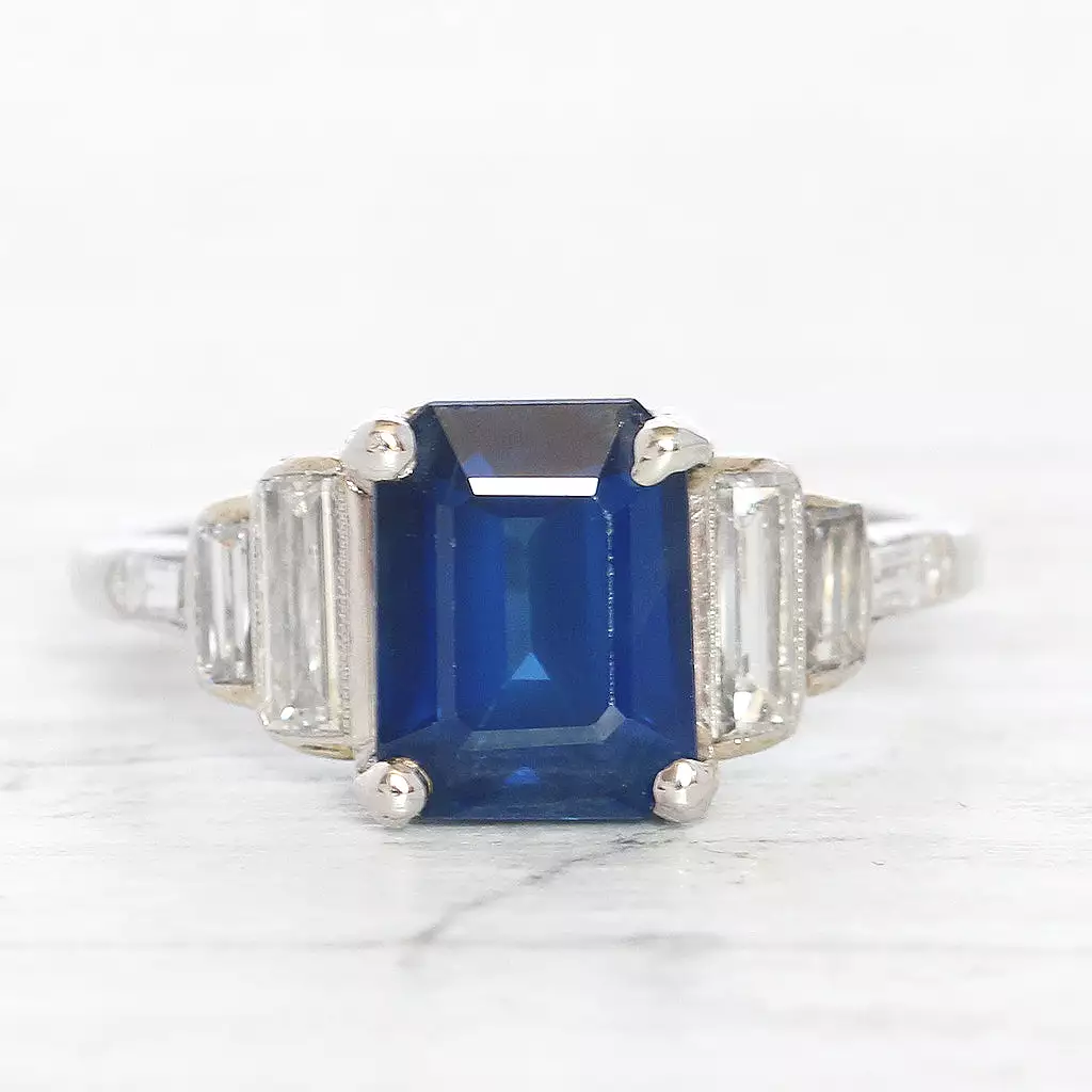 Art Deco 2.21 Carat Sapphire and Diamond Ring