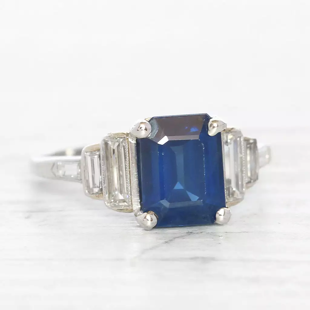 Art Deco 2.21 Carat Sapphire and Diamond Ring