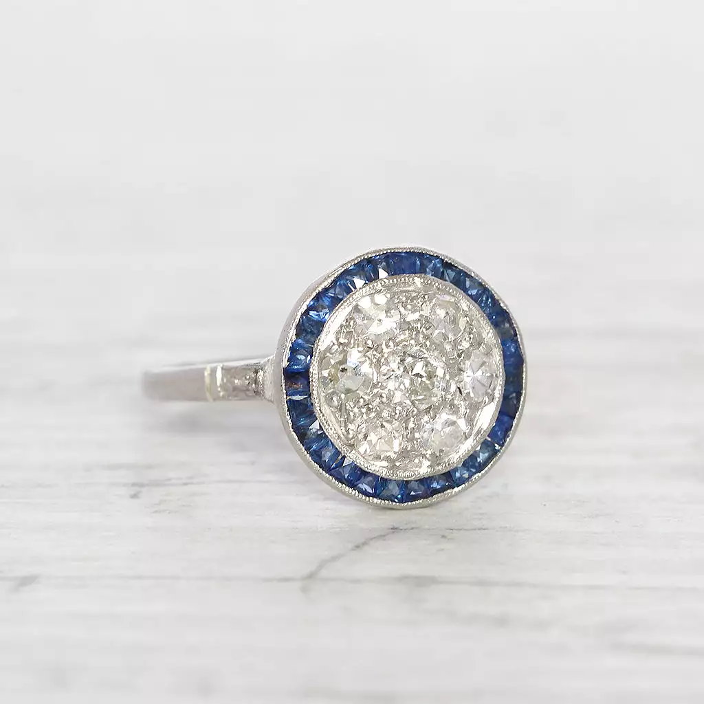 Art Deco Old Cut Diamond and Sapphire Target Cluster