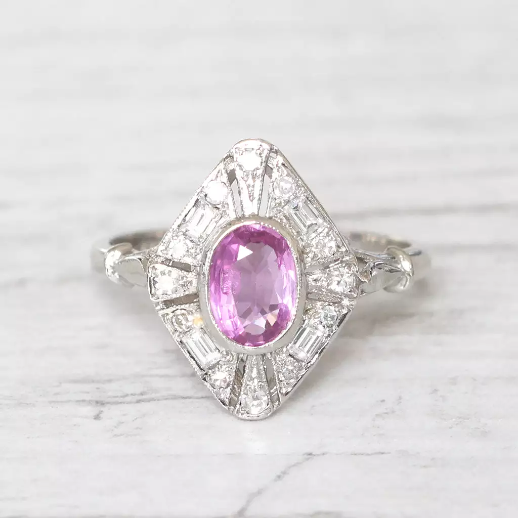 Art Deco Style 0.80 Carat Pink Sapphire and Diamond Cluster