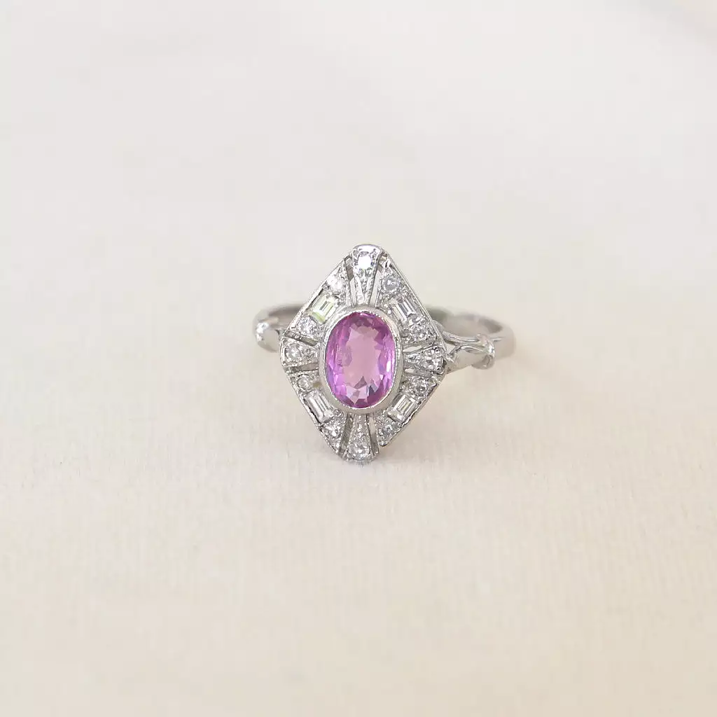 Art Deco Style 0.80 Carat Pink Sapphire and Diamond Cluster