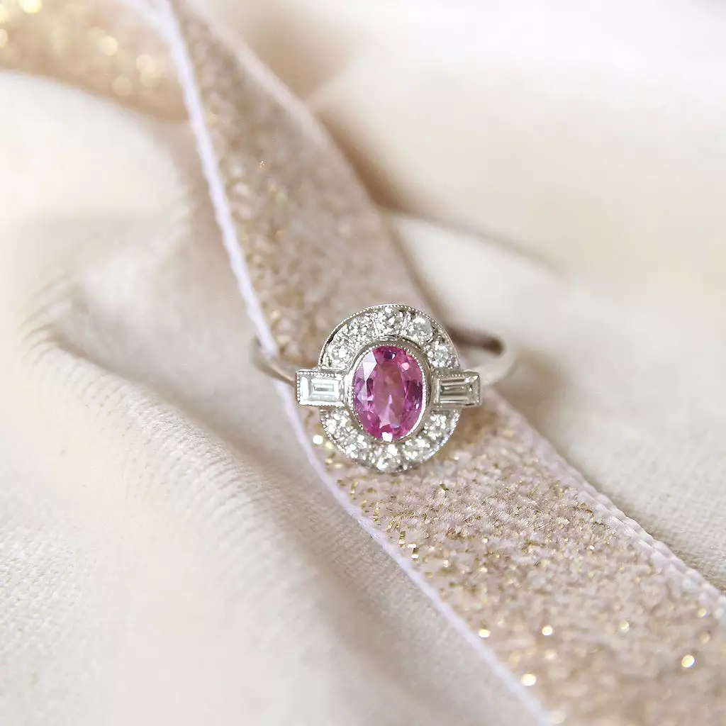 Art Deco Style 0.95 Carat Pink Sapphire and Diamond Cluster Ring