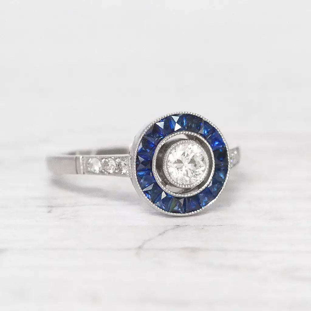 Art Deco Style Diamond and Sapphire Target Cluster