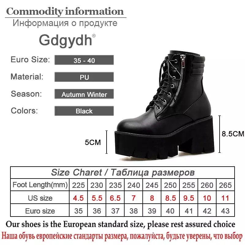 Autumn Ankle Boots For Women Motorcycle Boots Chunky Heels Casual Lacing Round Toe Platform Boots Shoes Female