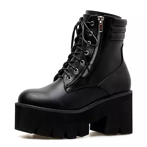 Autumn Ankle Boots For Women Motorcycle Boots Chunky Heels Casual Lacing Round Toe Platform Boots Shoes Female