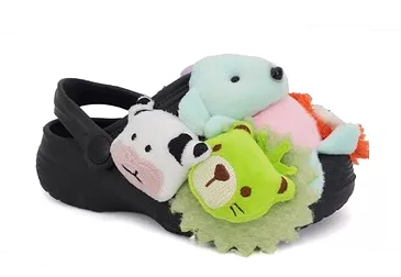 AVA02 - BLACK KIDS STUFFED ANIMAL SANDALS