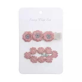 Baby Girl Floral Embroidered Snap Hair Clip Set in Blush