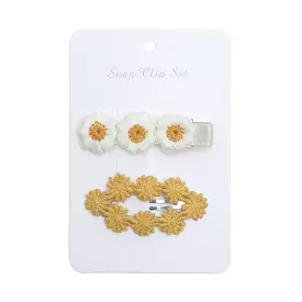 Baby Girl Floral Embroidered Snap Hair Clip Set in Mustard