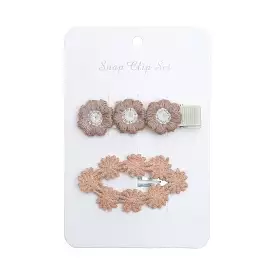 Baby Girl Floral Embroidered Snap Hair Clip Set in Sienna