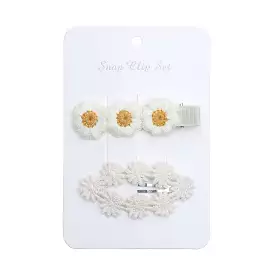 Baby Girl Floral Embroidered Snap Hair Clip Set in White