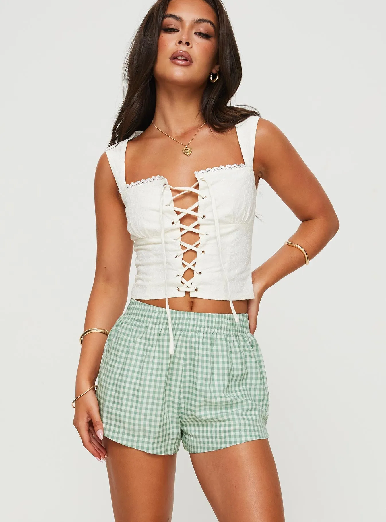 Beach House Shorts Green / White Gingham