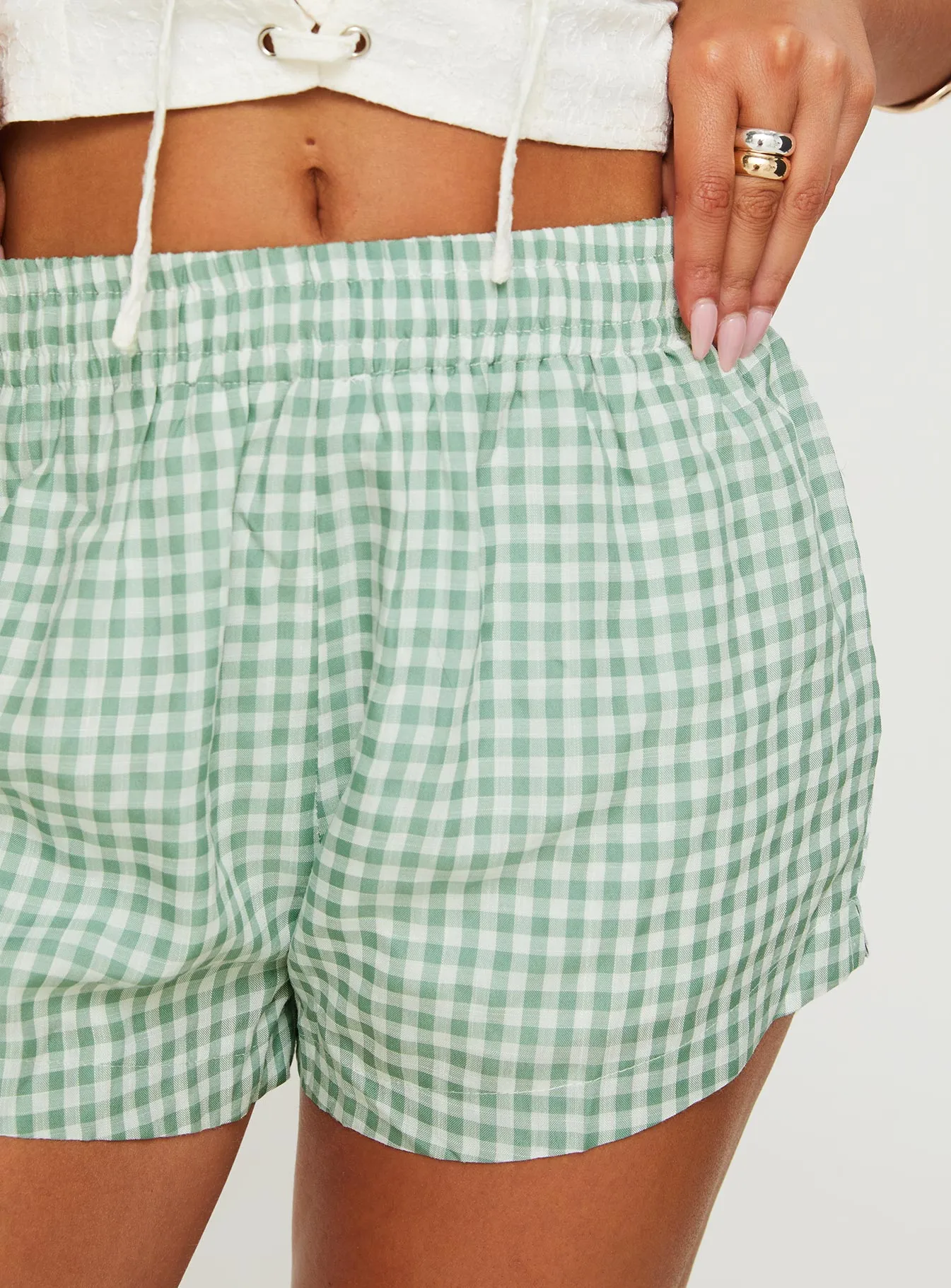 Beach House Shorts Green / White Gingham