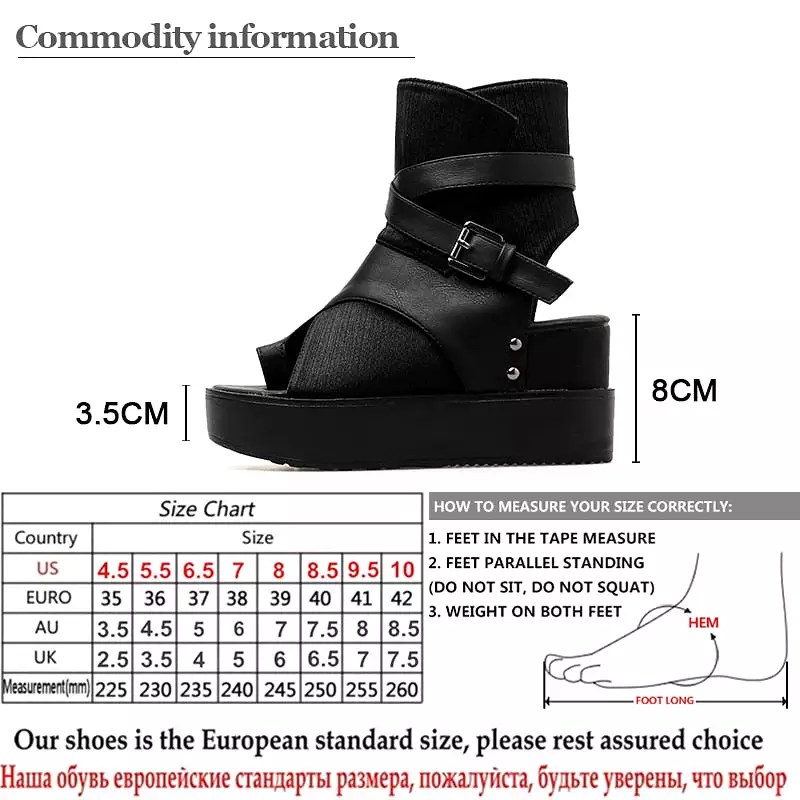 Black Women Ankle Boots Spring Autumn Peep Toe Flat Heel Boots For Female Buckle Platform Wedges Shoes Summer Comfortable