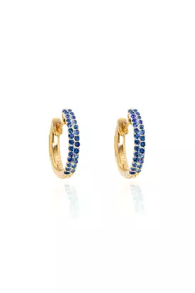 Blue Sapphire Pavé Huggies in Yellow Gold