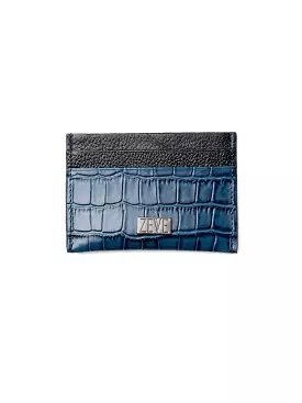 Card Holder - Dark Turquoise Polished Croco Leather