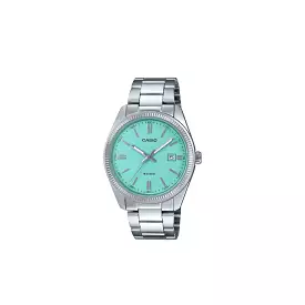 CASIO VINTAGE TURQUOISE BLUE DIAL STAINLESS STEEL ANALOG WATCH MTP1302D-2A2