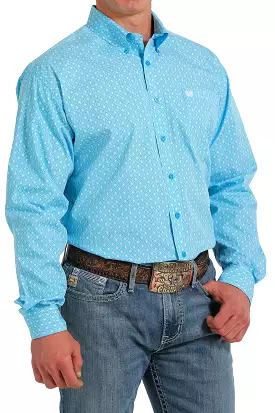 'Cinch' Men's Geo Print Classic Fit Button Down - Turquoise