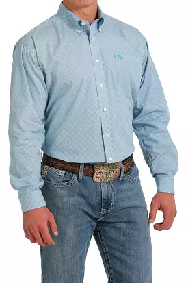 'Cinch' Men's Geo Print Classic Fit Button Down - White / Turquoise