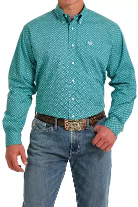 'Cinch' Men's Medallion Print Classic Fit Button Down - Turquoise