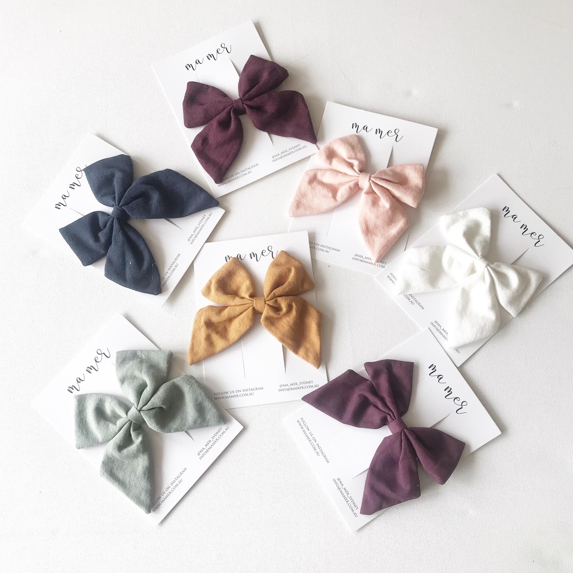 Dalia Linen Hair Clip Bow - white, pink, dusty pink, fig, mustard, sage, navy, black