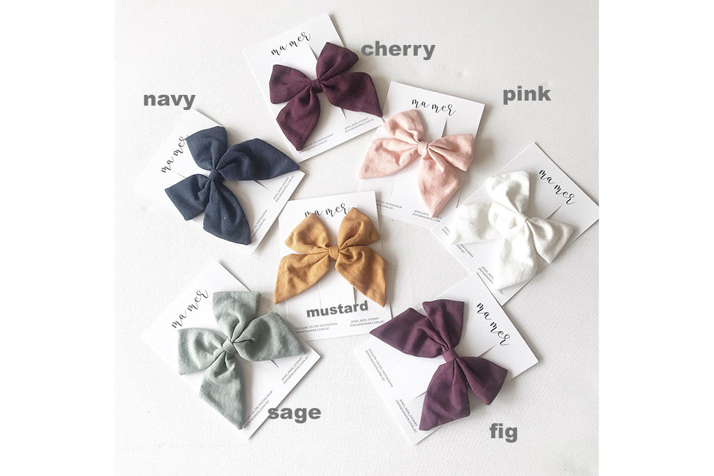 Dalia Linen Hair Clip Bow - white, pink, dusty pink, fig, mustard, sage, navy, black