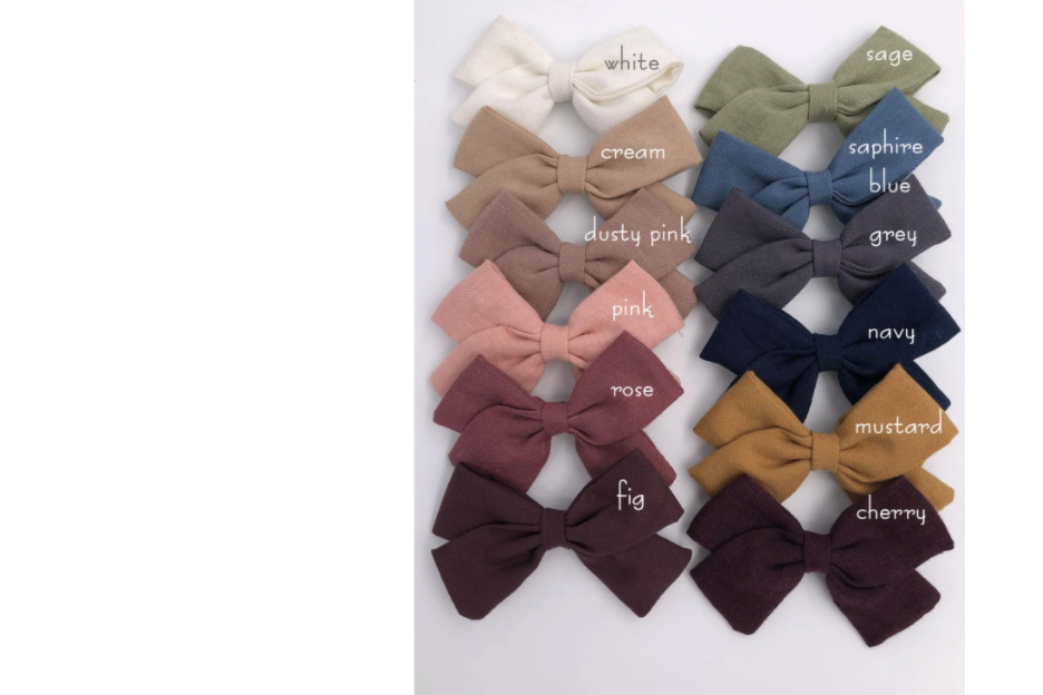 Dalia Linen Hair Clip Bow - white, pink, dusty pink, fig, mustard, sage, navy, black