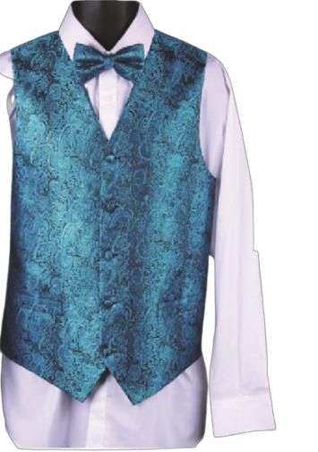 DANIEL ELLISSA METALLIC THREAD PAISLEY VEST SET VS809 TURQUOISE