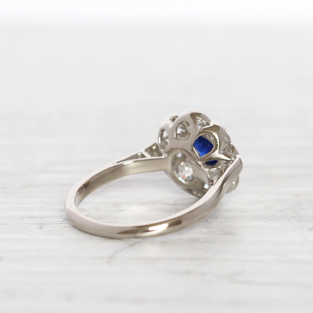 Edwardian Sapphire and Old Cut Diamond Daisy Cluster