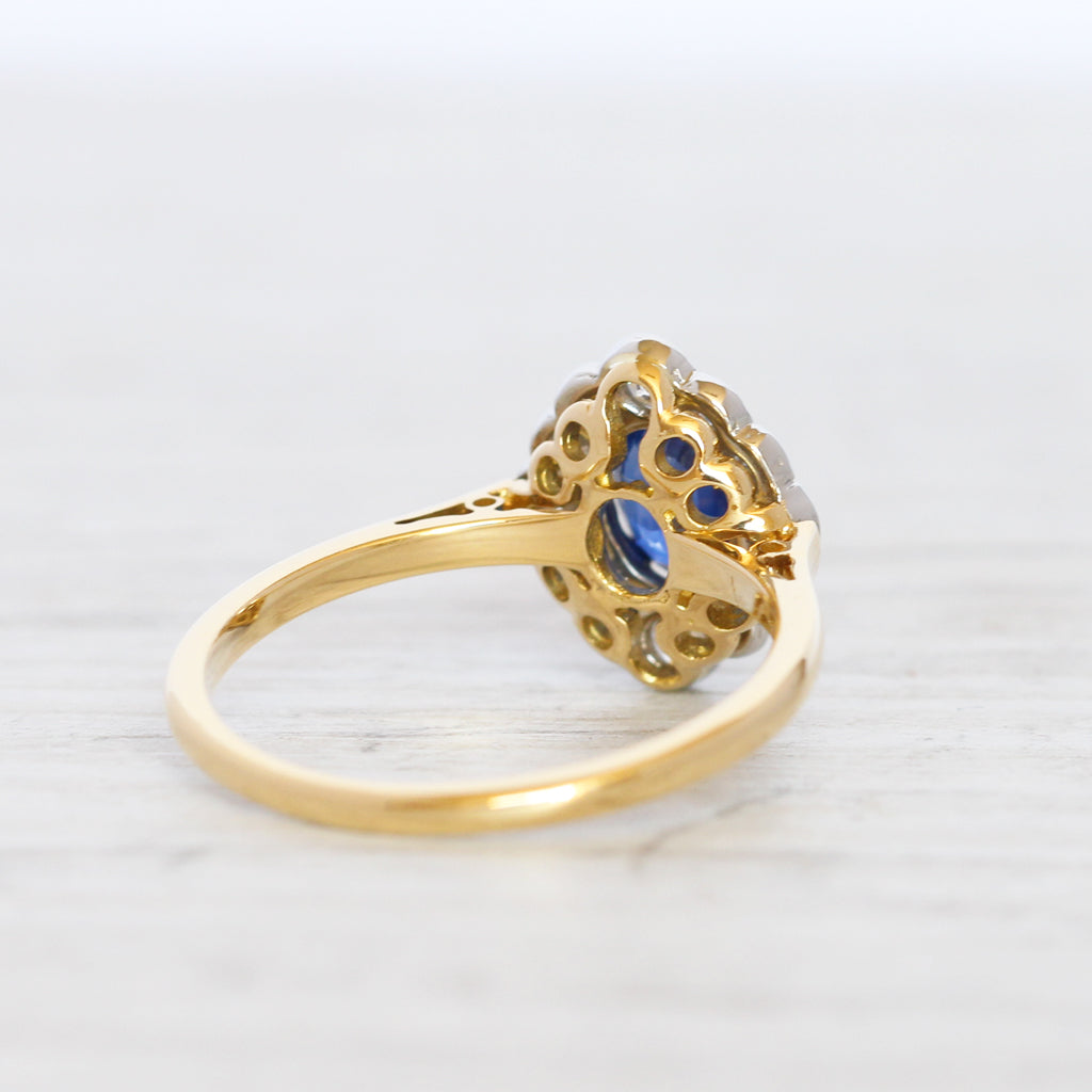 Edwardian Style 0.78 Carat Sapphire and Old Cut Diamond Cluster