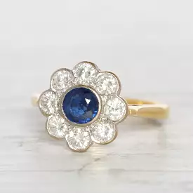 Edwardian Style Sapphire and Diamond Daisy Cluster