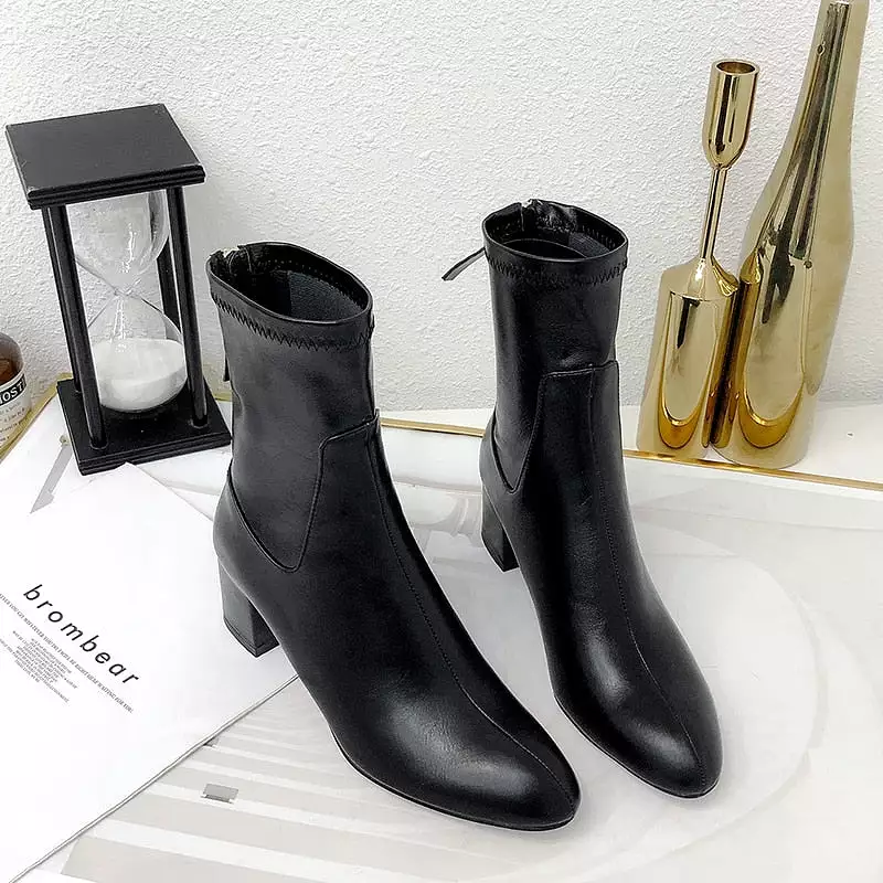 Flock Ankle Boots Round Toe Winter Women Boots Ladies Party Western Stretch Fabric Boots Big Size 33-43