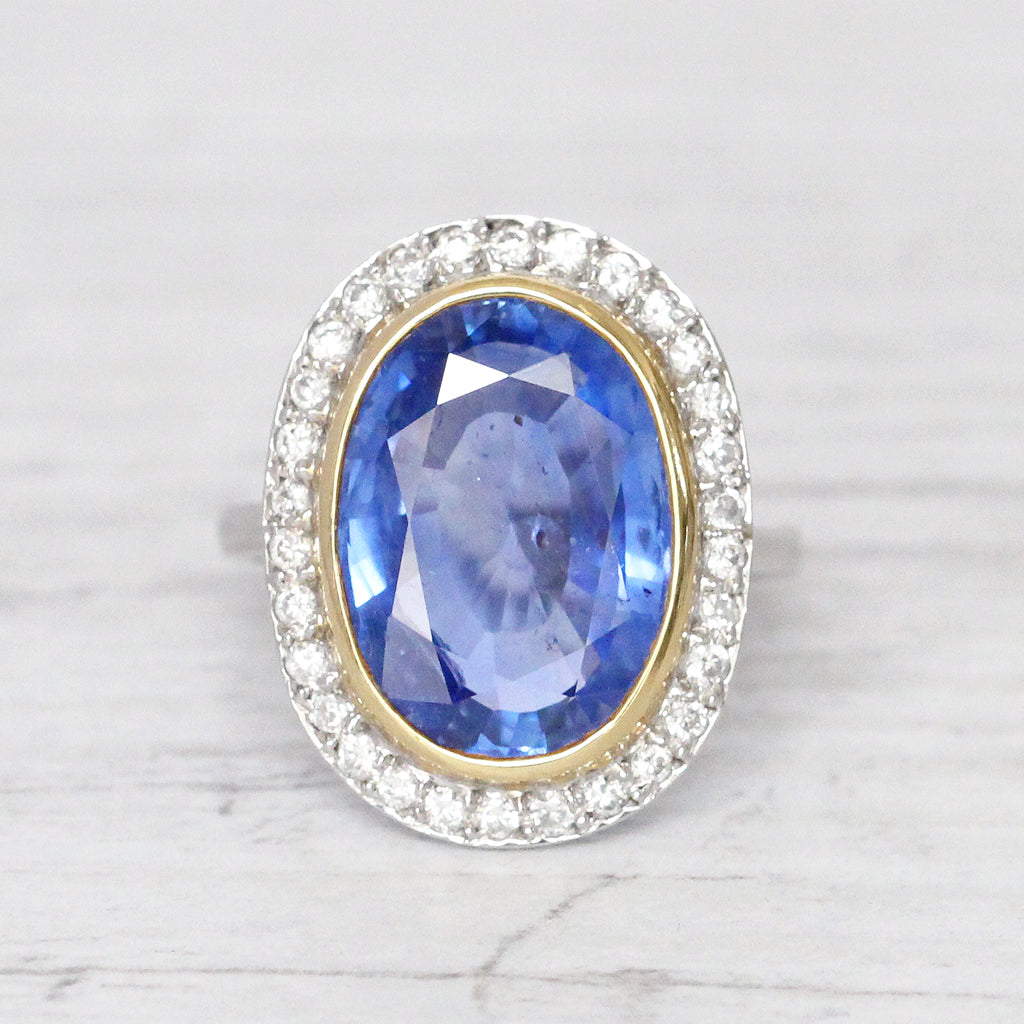 French Art Deco 8.41 Carat Ceylon Sapphire and Diamond Cluster