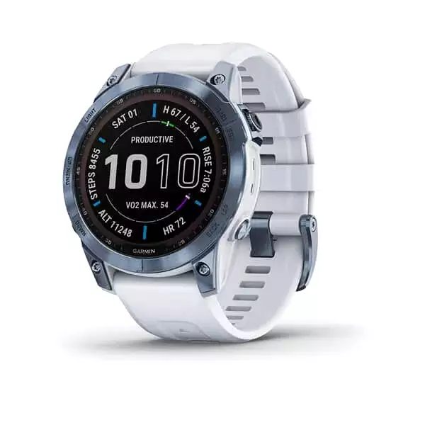 Garmin fenix 7 GPS Watch Sapphire Solar Edition Mineral Blue Titanium w/Whitestone Band (Open Box)