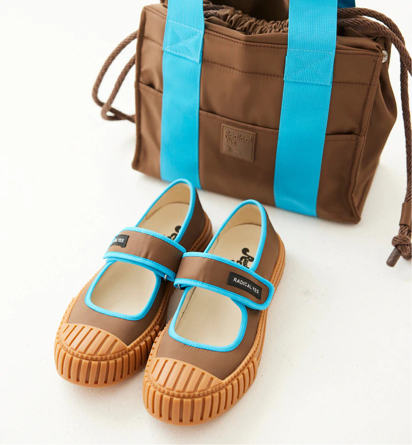 Grace Velcro Nylon Mary Jane | Nutmeg and Turquoise Sea