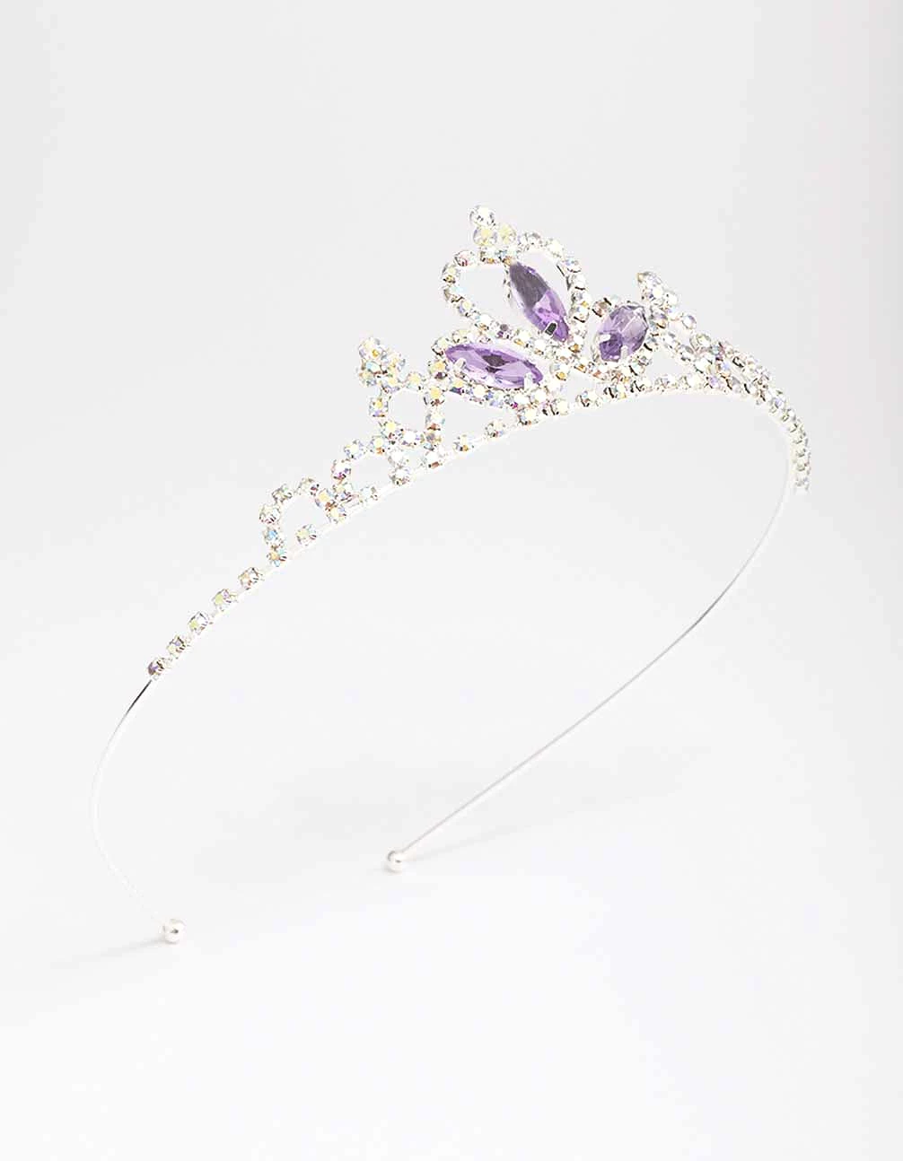 Kids Silver Lilac Diamante Tiara