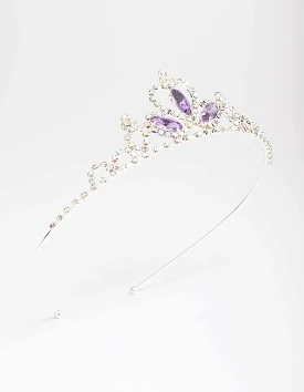 Kids Silver Lilac Diamante Tiara