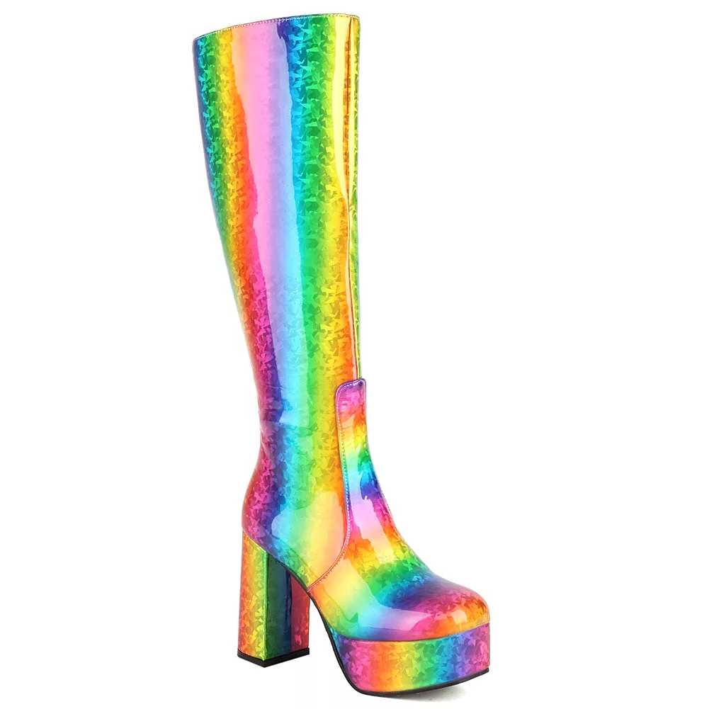 Lady's Platform Knee High Boots Fashion Print Bat Multicolor Thick High Heels