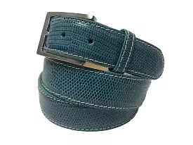 Lizard Skin Belt Turquoise / White Stitch