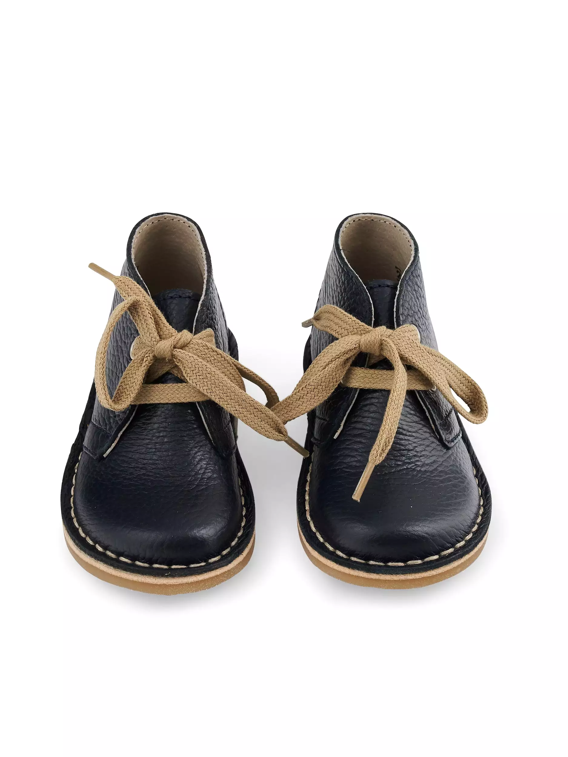 Navy Leather Kids Lace Up Boots