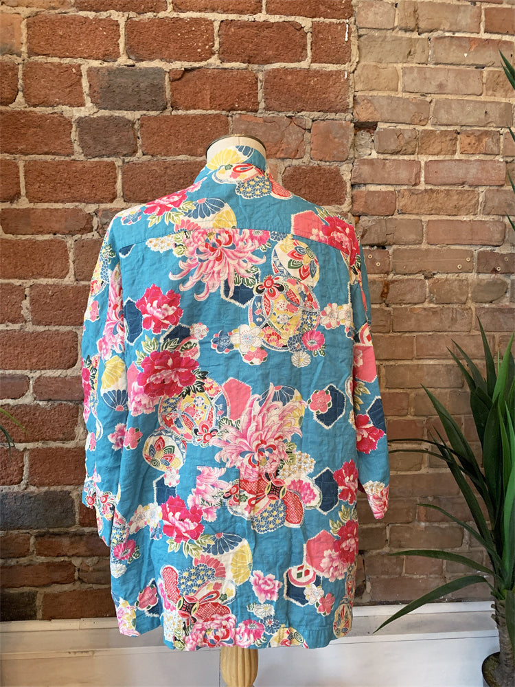 New Arrival - Kimono Shirt Turquoise Floral