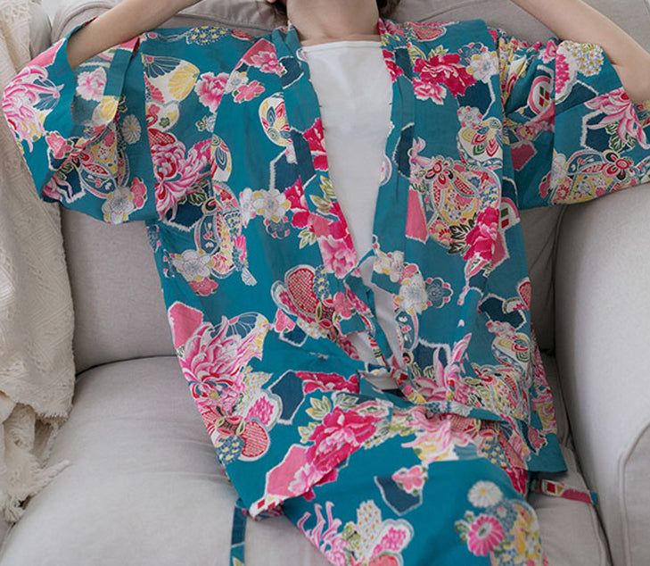 New Arrival - Kimono Shirt Turquoise Floral