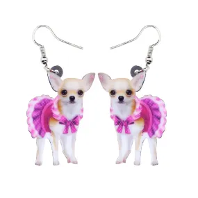 New Stylish Cute Pink Dress Chihuahua Dog Earrings