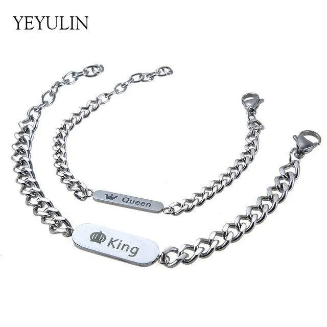 New stylish King Queen Stainless Steel Couple Bracelet