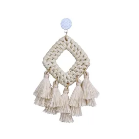 New Stylish Rattan Tassel Handmade Long Square Earrings