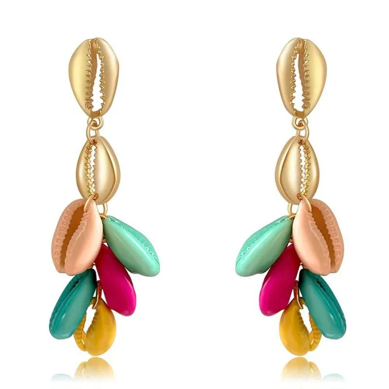 New Stylish Sea Shell Red Green Gold Color Earring