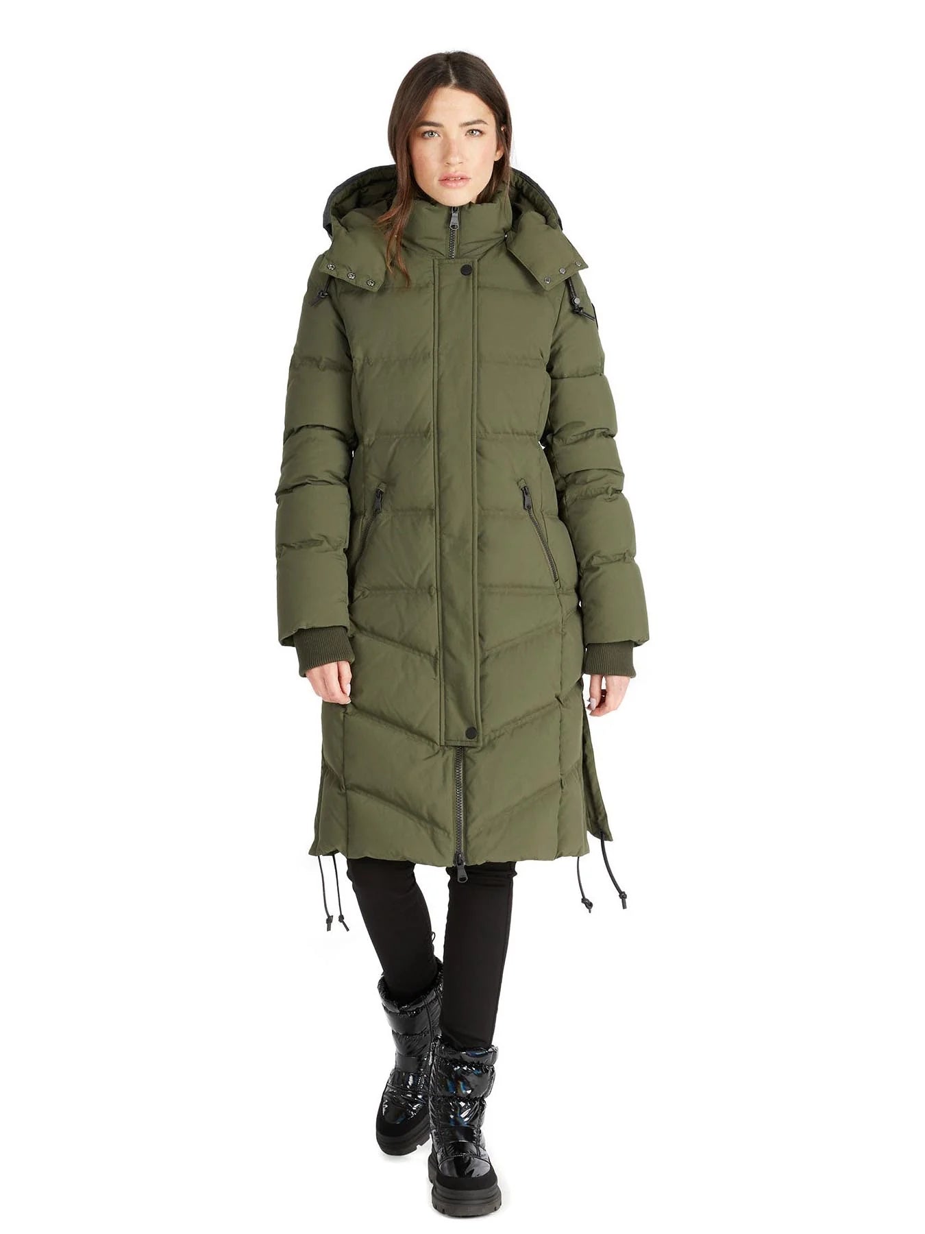 Pajar Womens Sapphire Long Puffer with Detachable Hood with side vents - MILITARY