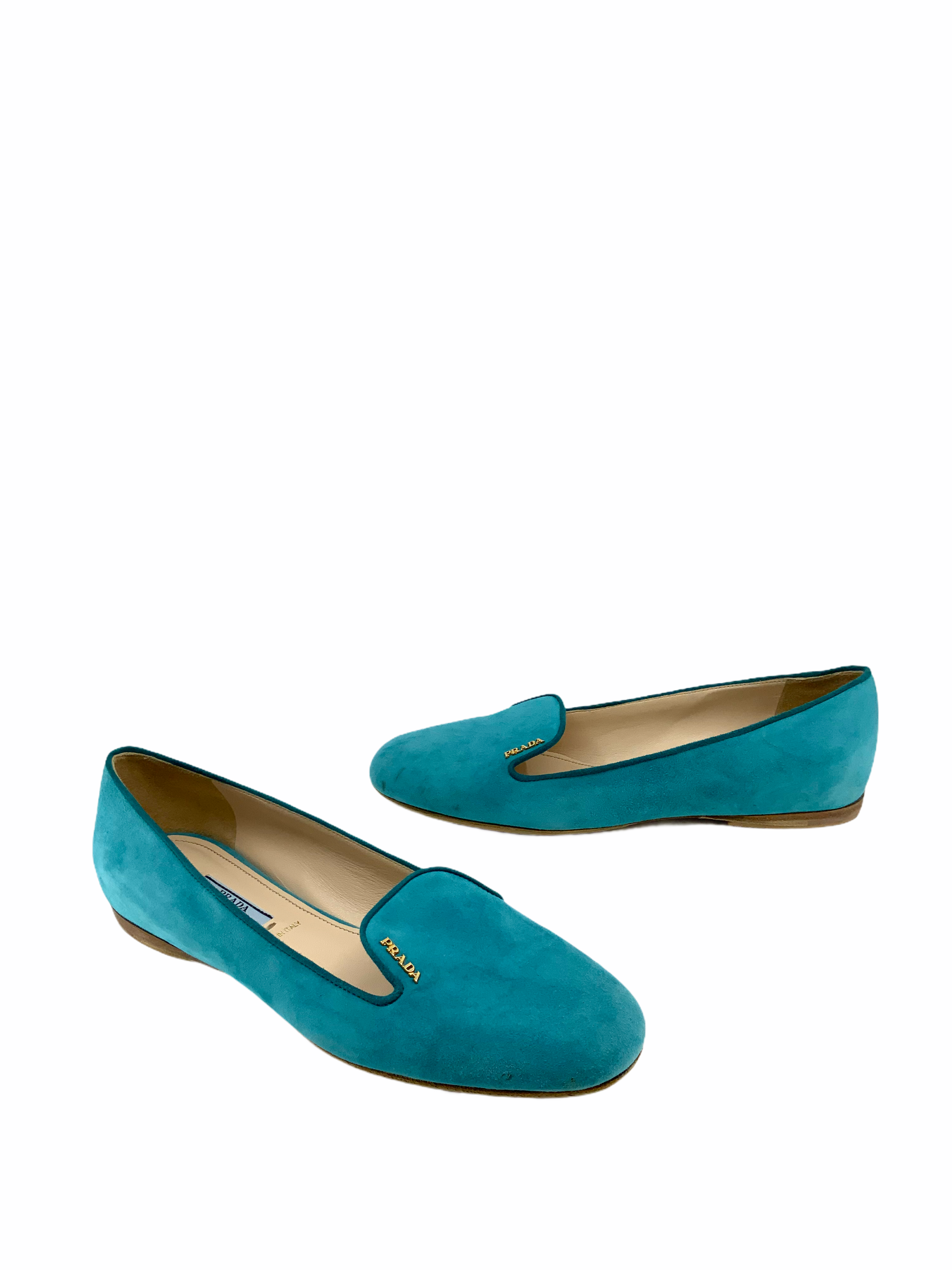 Prada Turquoise Suede Flats Size 8