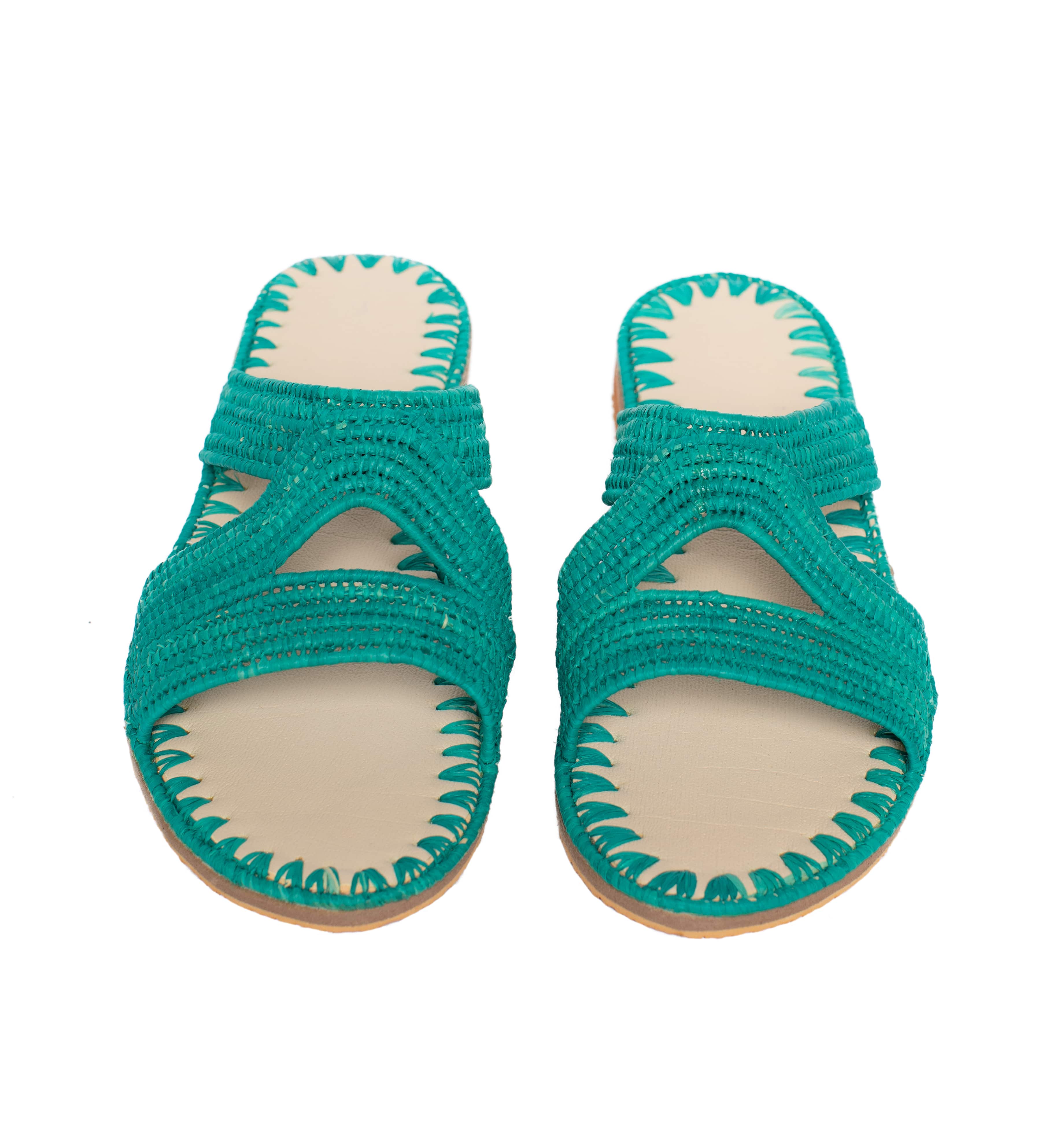 Raffia Slippers Habeeba in Turquoise