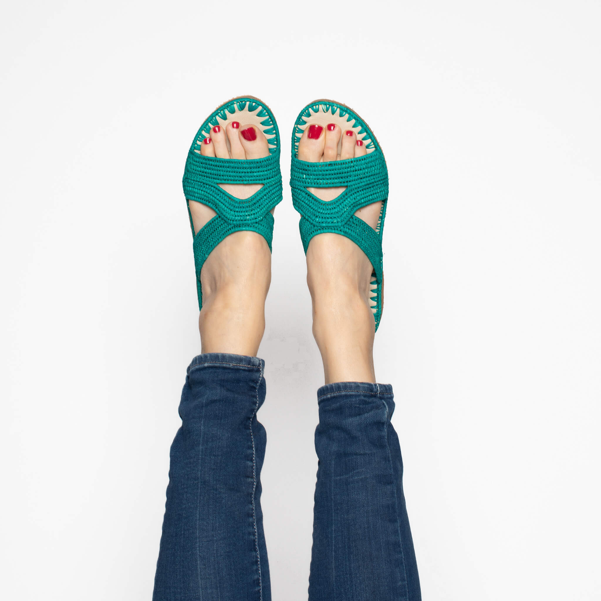 Raffia Slippers Habeeba in Turquoise